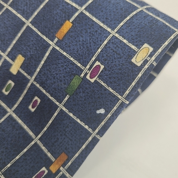 Robert Stock | Men's Vintage Dark Navy Blue Geometric Printed Tie - Picture 9 of 11